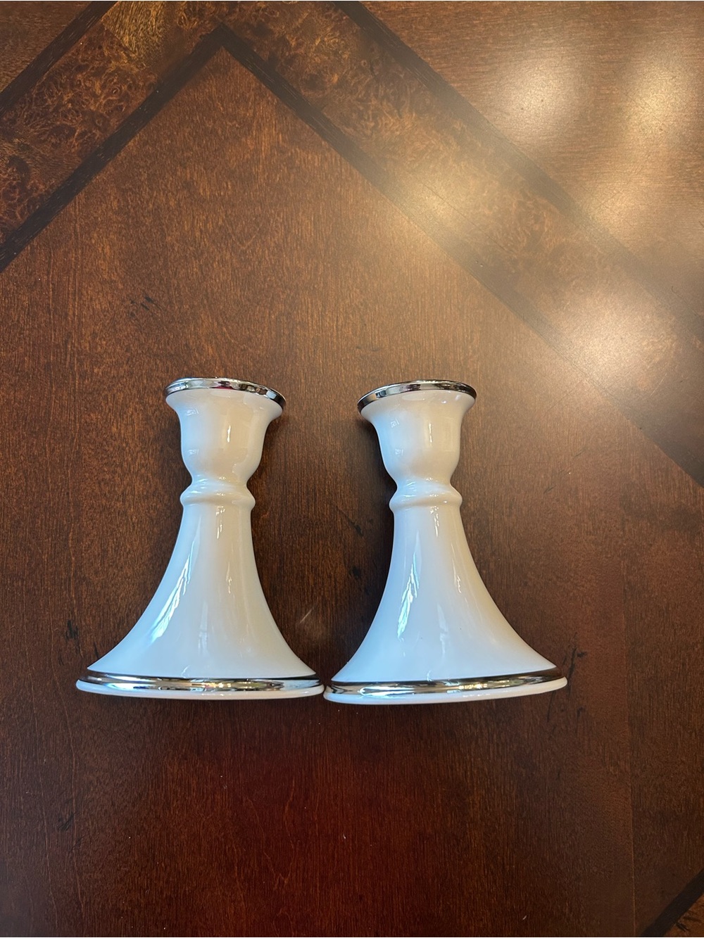 Lenox Solitaire White Ceramic Candle Holders with Platinum Trim - Home Accents